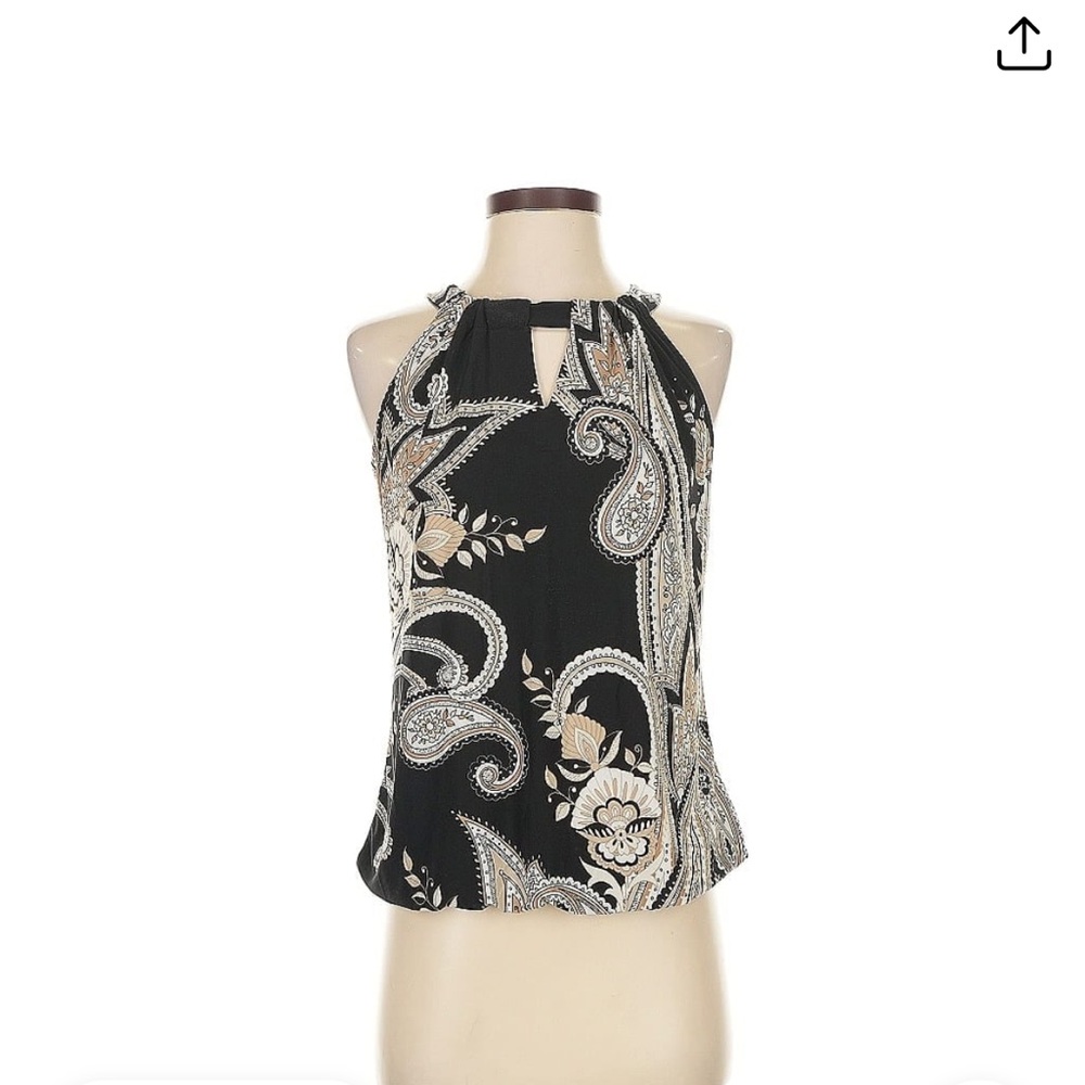 INC International Concepts Black and Cream Paisley Top
